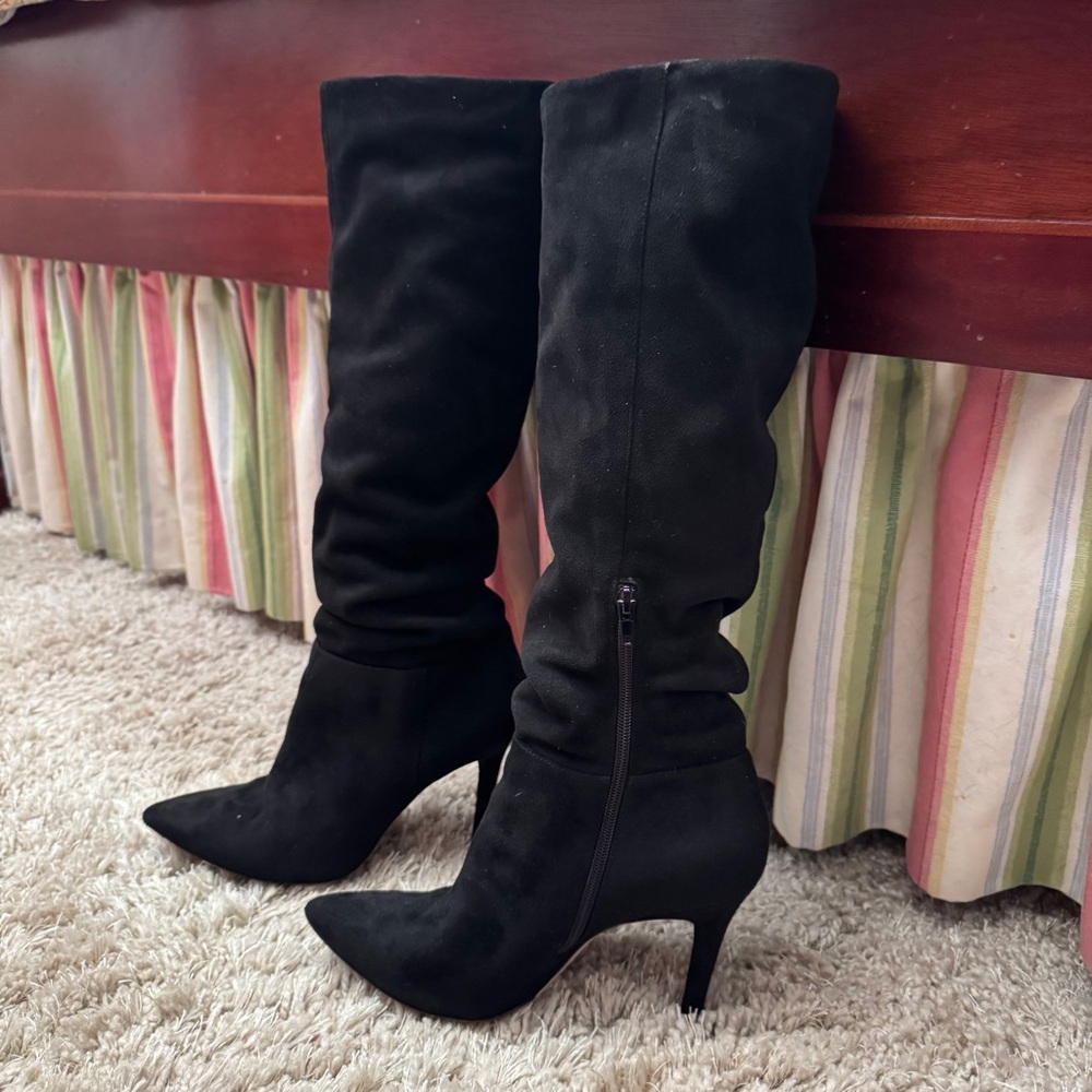 Jessica Simpson Black Suede Heeled Knee High Boots Size 9.5M - Picture 12 of 12